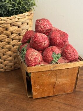 Decorative Faux Strawberry Quart Basket - Red and Green